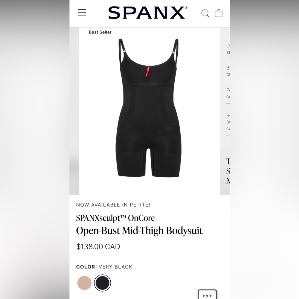 SPANX OnCore Open Bust Mid-Thigh Bodysuit 1X - Black